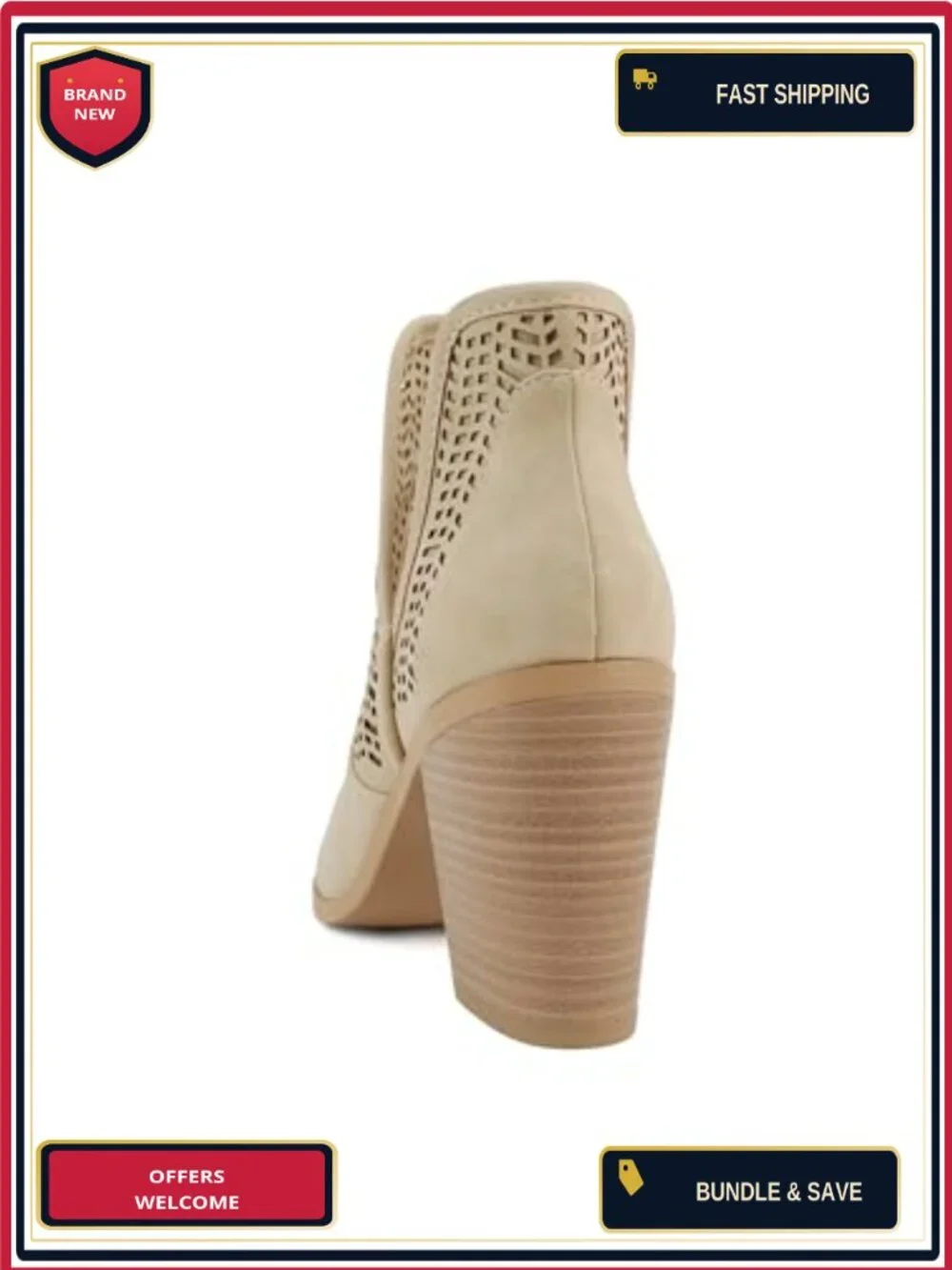 Women Peep Toe Closed-Back Geometric Cut High Heel Ankle Boots Block Heel Taupe